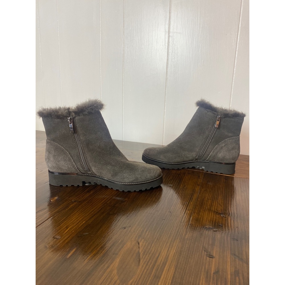 Franco Sarto Grey Suede Faux Fur Trim Ankle Boots Women 8M SKU DC1 - Picture 4 of 8